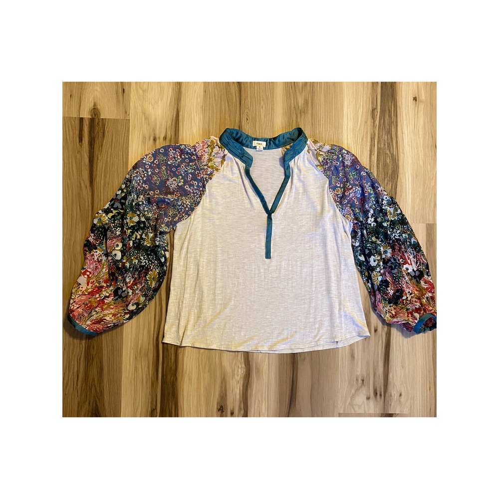 Tiny Eleanor Blouse from Anthropologie Floral Balloon Sleeve Mixed Media Top Sm